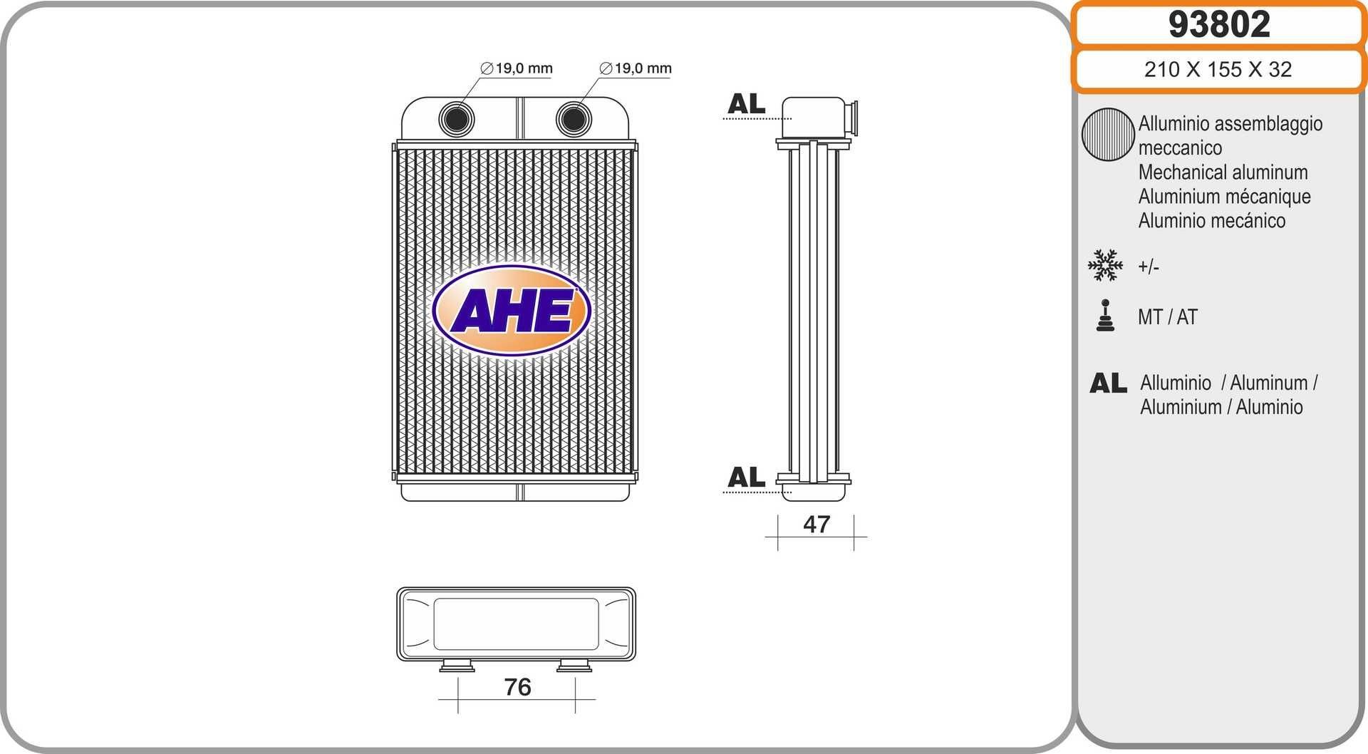 AHE Radiateur de chauffage 93802 93802 Radiateur de chauffage AHE FIAT DUCATO