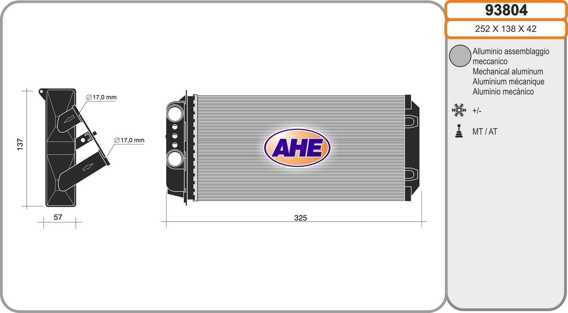 AHE Radiateur de chauffage 93804 Fiat DUCATO Radiateur de chauffage AHE 93804