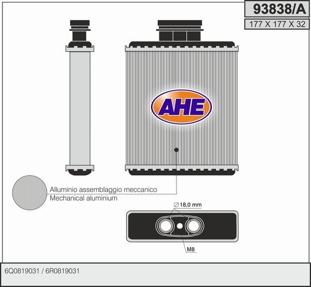 AHE Kachelradiateur, interieurverwarming 93838/A AHE 93838/A Warmtewisselaar VW Polo 9A4 prijs