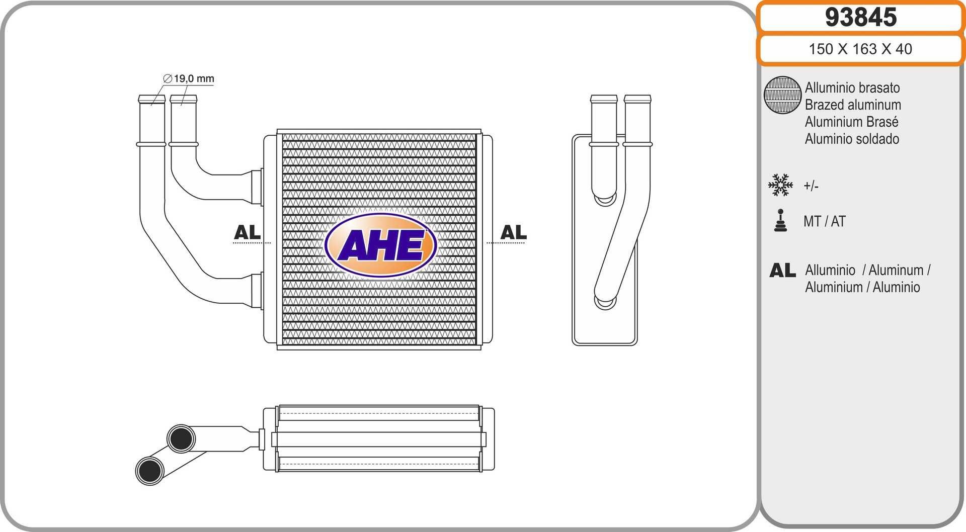 AHE Permutador de calor, aquecimento do habitáculo 93845 93845 Permutador de calor aquecimento do habitáculo AHE VW LUPO