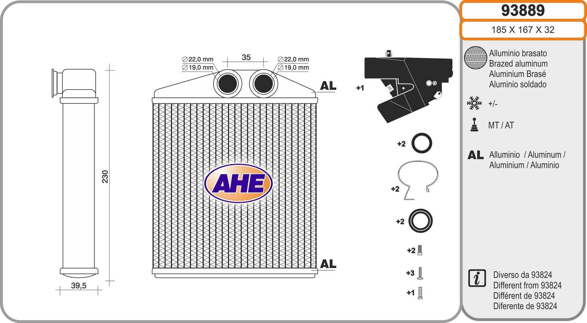 AHE Kachelradiateur, interieurverwarming 93889 AHE 93889 Ventilatie systeem VAUXHALL Vectra Mk2 (C) Station Wagon (Z02) 2003