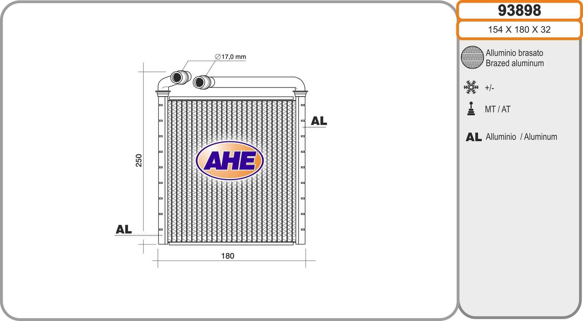 AHE Radiateur de chauffage 93898 Volkswagen CRAFTER Radiateur de chauffage AHE 93898