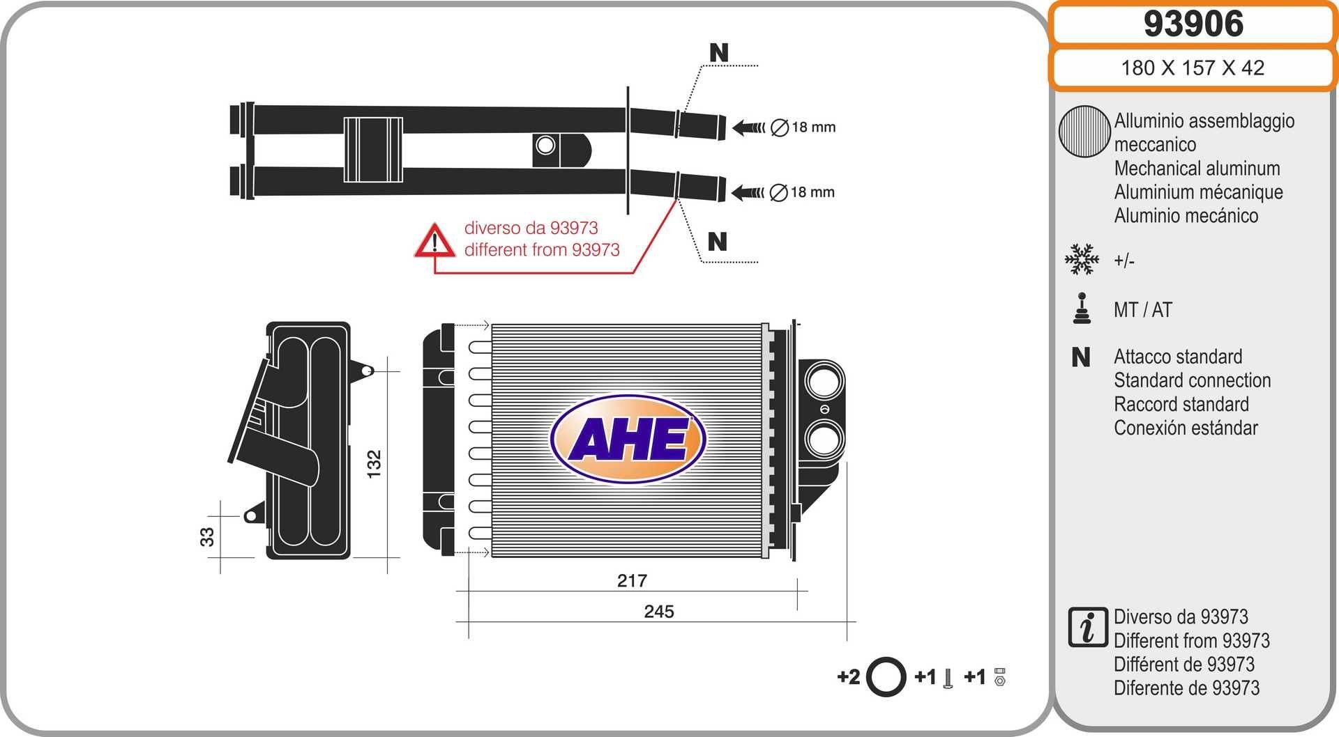 AHE Kachelradiateur, interieurverwarming 93906 93906 Warmtewisselaar FORD MONDEO AHE