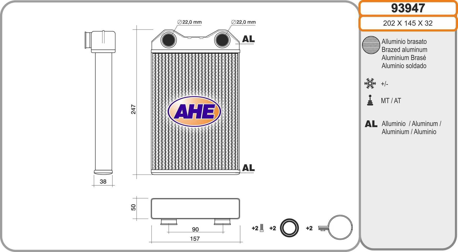 AHE Kachelradiateur, interieurverwarming 93947 93947 Warmtewisselaar HYUNDAI ix35 AHE