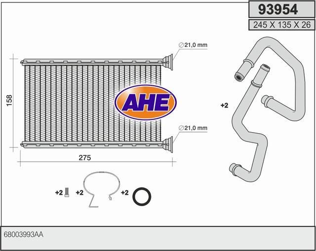 AHE Kachelradiateur, interieurverwarming 93954 AHE 93954 Warmtewisselaar Ford ORION originele