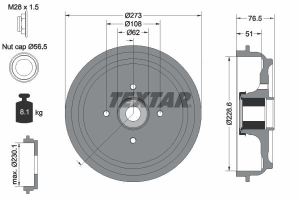 TEXTAR Bremstrommel 94037900 94037900 Bremstrommeln PEUGEOT 2008 TEXTAR kaufen