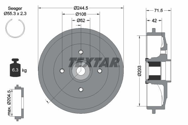 TEXTAR Bremstrommel 94041200 94041200 Bremstrommeln PEUGEOT 2008 TEXTAR kaufen
