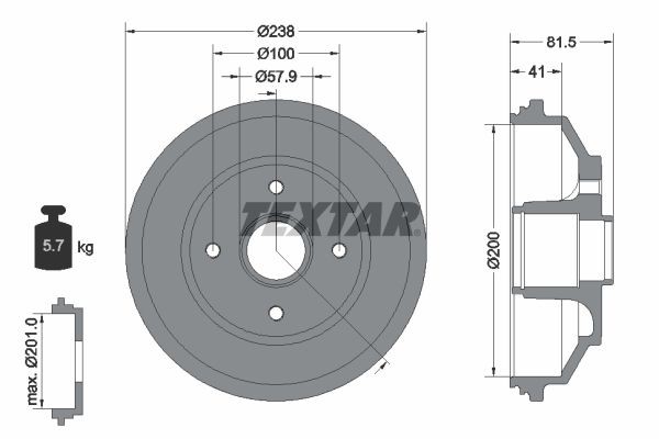 TEXTAR Tambor de travão 94043000 Tambor de travão TEXTAR Fiat PALIO 94043000
