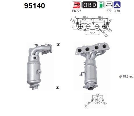 AS Catalizzatore 95140 AS 95140 costo Catalizzatore TOYOTA Vios / Yaris II Sedan (XP9) originale