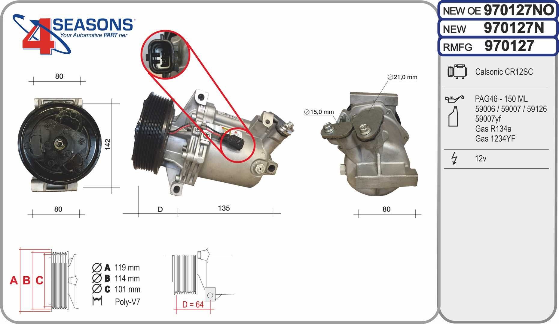 AHE Compresseur de climatisation 970127 970127 Compresseur de climatisation AHE RENAULT ESPACE