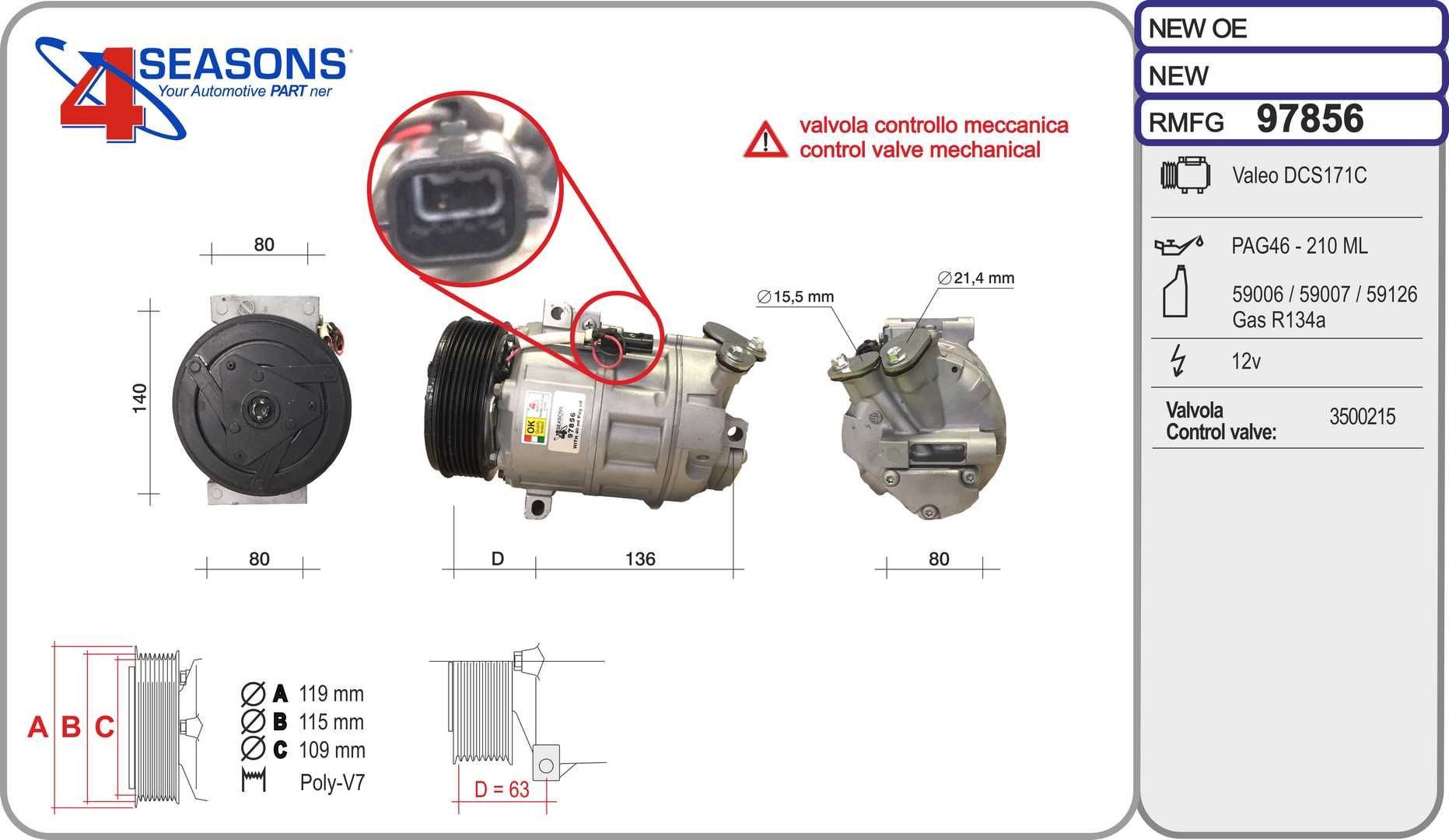AHE Compressor, ar condicionado 97856 Compressor do ac AHE Renault ESPACE 97856