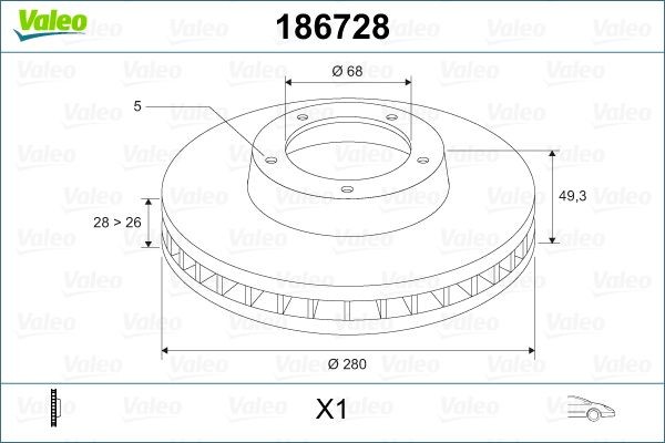 Disque de frein VALEO 186728 VALEO 186728 Disques de frein NISSAN PRIMERA 2019