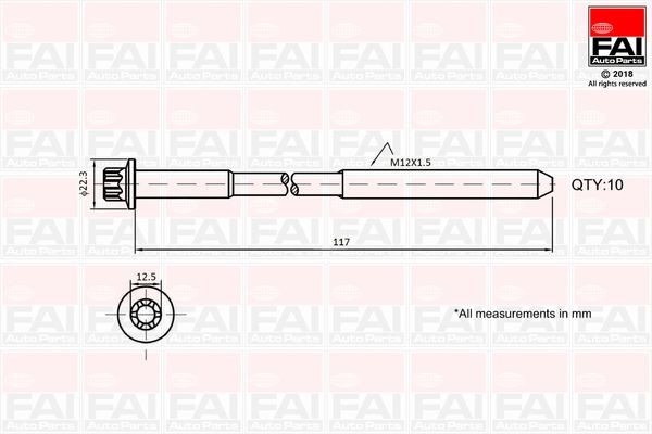 FAI AutoParts Jeu de boulons de culasse de cylindre B1018 B1018 Boulon de culasse NISSAN SUNNY FAI AutoParts