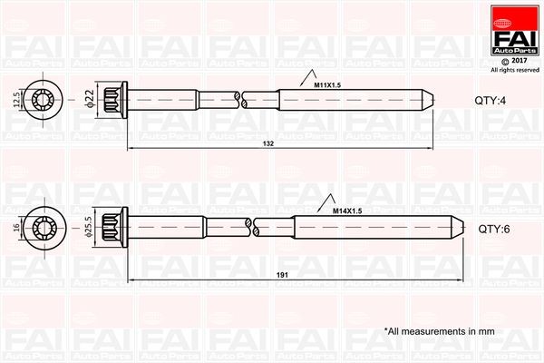 FAI AutoParts Topbolte-sæt B1625 Strækbolte FAI AutoParts Dodge DAKOTA B1625