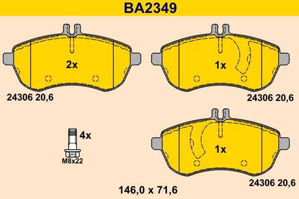 Barum Kit pastiglie freni BA2349 BA2349 Pastiglie freno Barum Mercedes-Benz