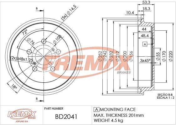 FREMAX Bremsetromle BD-2041 BD-2041 Bremsetromler TOYOTA IQ FREMAX