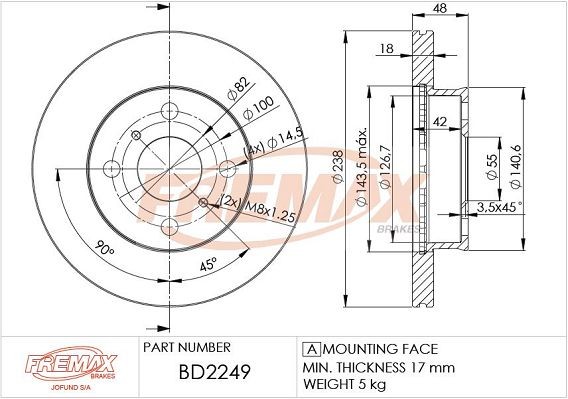 FREMAX Δισκόπλακα BD-2249 Αγωνιστικές δισκόπλακες FREMAX Toyota AURIS BD-2249