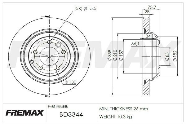 FREMAX Bremseskive BD-3344 Bremseskive FREMAX Volkswagen SHARAN BD-3344