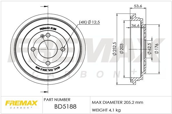 FREMAX Tambor de travão BD-5188 BD-5188 Tambor de travão FREMAX FIAT CINQUECENTO
