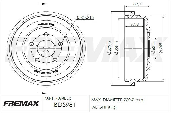 FREMAX Remtrommel BD-5981 Volkswagen SHARAN Remtrommels FREMAX BD-5981