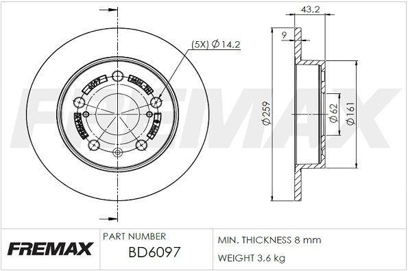 FREMAX Δισκόπλακα BD-6097 BD-6097 Αγωνιστικές δισκόπλακες SUZUKI SWIFT FREMAX