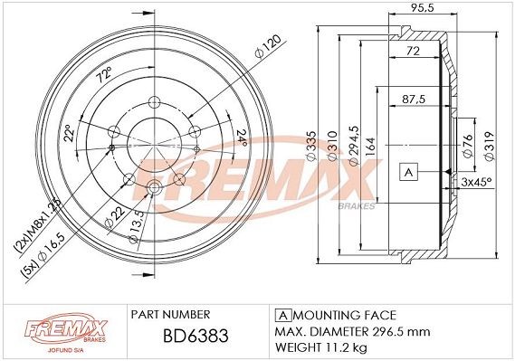 FREMAX Tambor de travão BD-6383 Tambor de freio FREMAX Fiat CINQUECENTO BD-6383