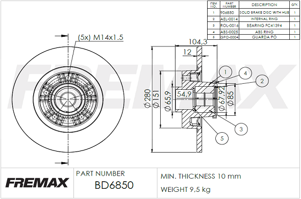 FREMAX Bremseskive BD-6850 BD-6850 Skiver NISSAN LAUREL FREMAX