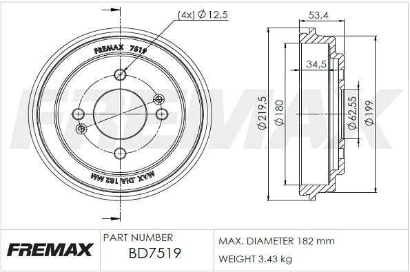 FREMAX Tamburo freno BD-7519 BD-7519 Tamburo freno FREMAX MERCEDES-BENZ Classe C costo