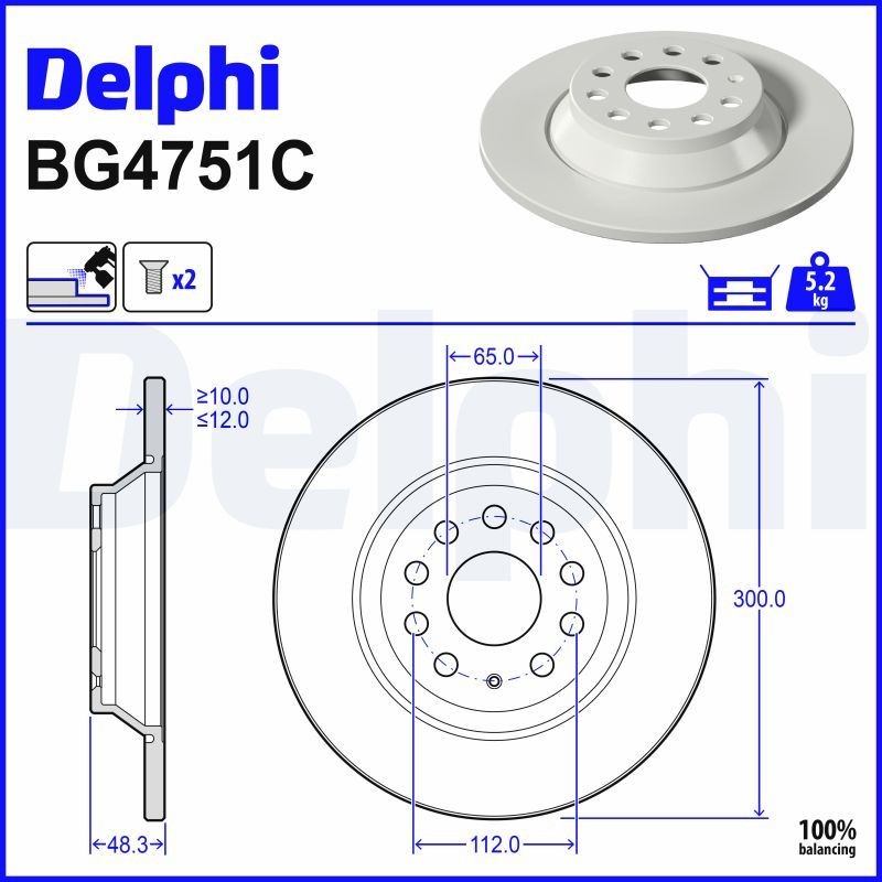 DELPHI Bromsskiva BG4751C SKODA Kodiaq II (PS7) Bromsskivor DELPHI BG4751C