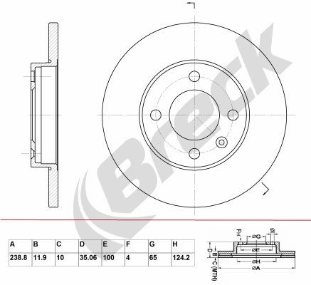BRECK Bromsskiva BR 011 SA100 BR 011 SA100 BRECK bromsskiva FIAT 500