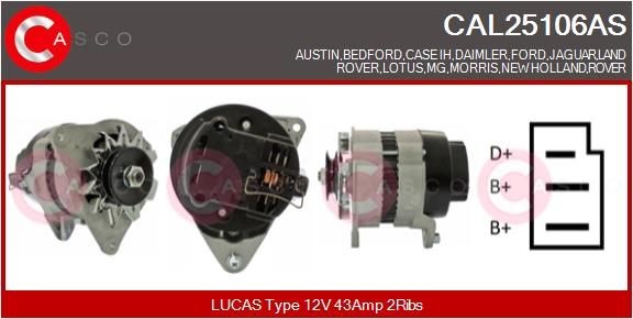 CASCO Alternador CAL25106AS CASCO CAL25106AS Sistema electricidad Elite Type 75 / Type 83 1974