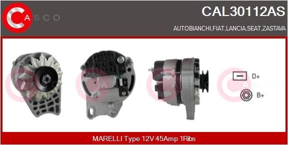 CASCO Alternador CAL30112AS Motor de arranque alternador Fiat 141A_ CAL30112AS CASCO