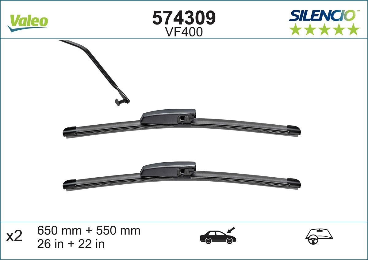 Wiper blade VALEO 574309 VALEO SILENCIO X.TRM, SILENCIO FLAT BLADE SET 574309 2004 RENAULT SCÉNIC windshield wipers