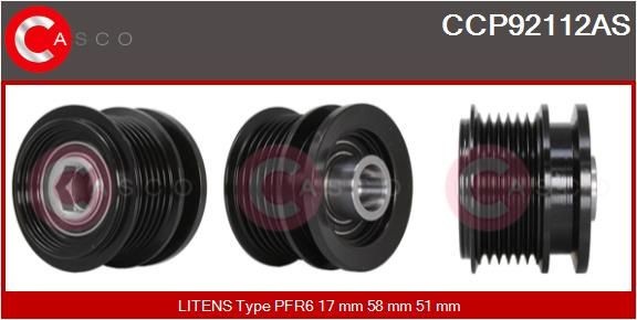 CASCO Τροχαλία ιμάντα, γεννήτρια CCP92112AS Μεμονωμένα εξαρτήματα CASCO Seat CORDOBA CCP92112AS