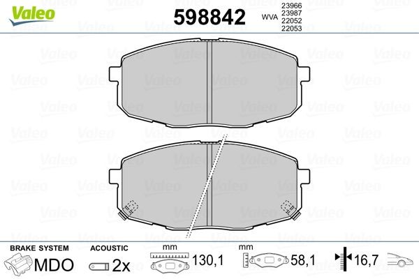 Bromsbelägg VALEO 598842 VALEO 598842 Belägg KIA CARENS 2001