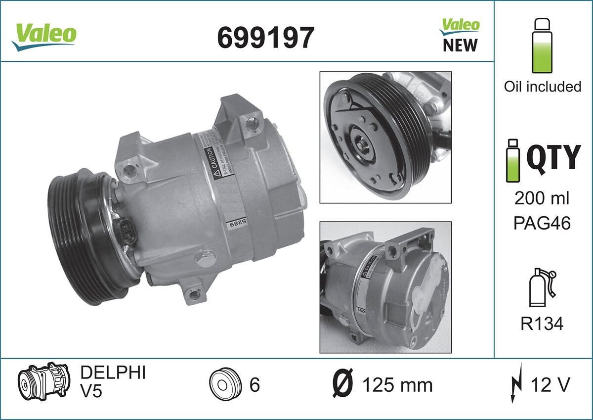 Κομπρεσέρ air condition VALEO 699197 VALEO NEW ORIGINAL PART 699197 Συμπιεστής RENAULT SCÉNIC 2001