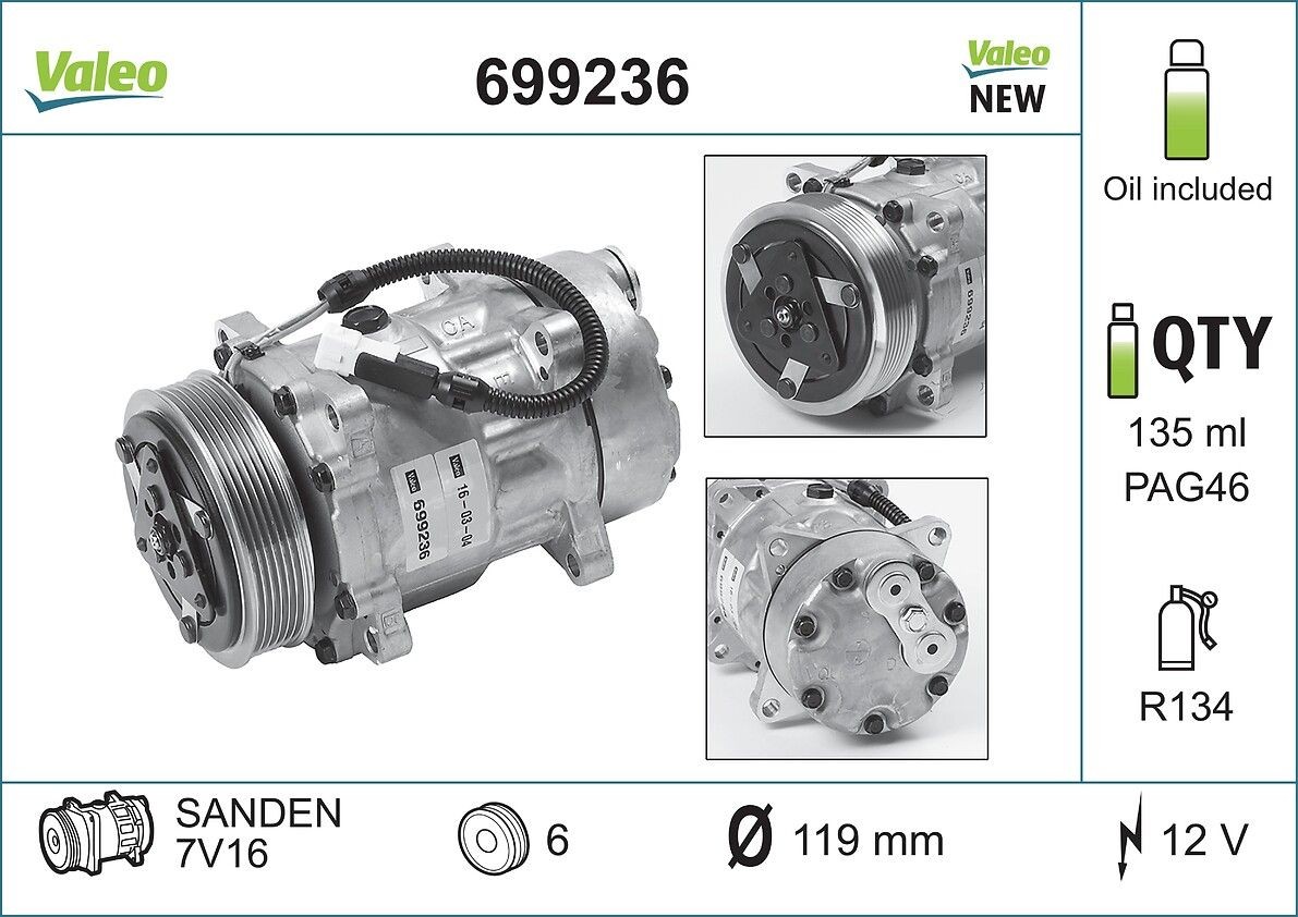 VALEO Compressor, ar condicionado 699236 VALEO 699236 Compressor de ar condicionado Expert I Van preço