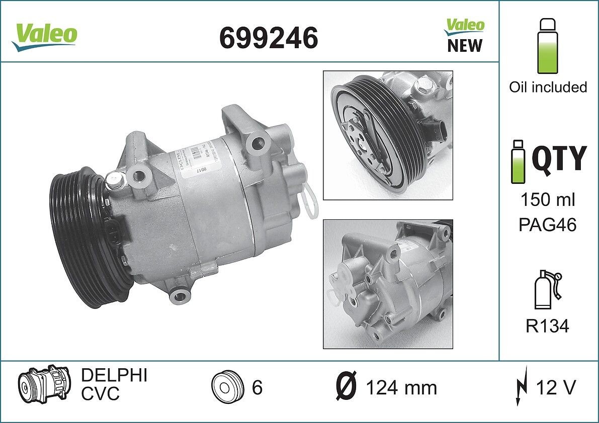 VALEO Kondicioniera kompresors 699246 VALEO 699246 Kondicioniera kompresors Renault Megane 2 Cabrio orģinālās cena