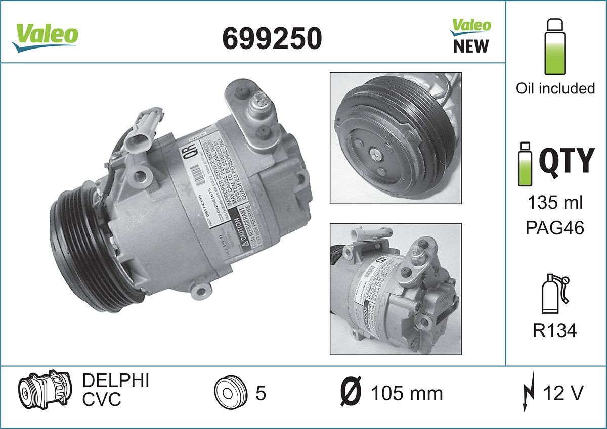 VALEO Κομπρεσέρ air condition 699250 Κομπρεσέρ κλιματιστικού VALEO Opel ASTRA NEW ORIGINAL PART 699250