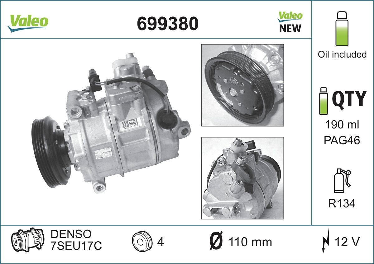 VALEO Compressor, ar condicionado 699380 Compressor do ac VALEO RODIUS 699380 baratos
