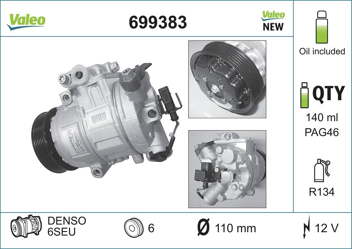 VALEO Aircopomp 699383 VALEO NEW ORIGINAL PART 699383 Airconditioning SEAT Ibiza 4 Sportcoupe (6J1, 6P5) 2013