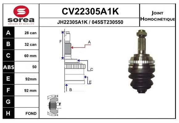 EAI Nivelsarja, vetoakseli CV22305A1K HONDA Vetonivelet EAI CV22305A1K