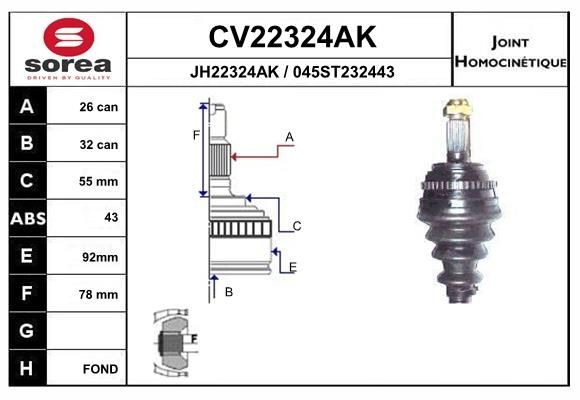 EAI Nivelsarja, vetoakseli CV22324AK HONDA Vakionopeusnivel EAI CV22324AK