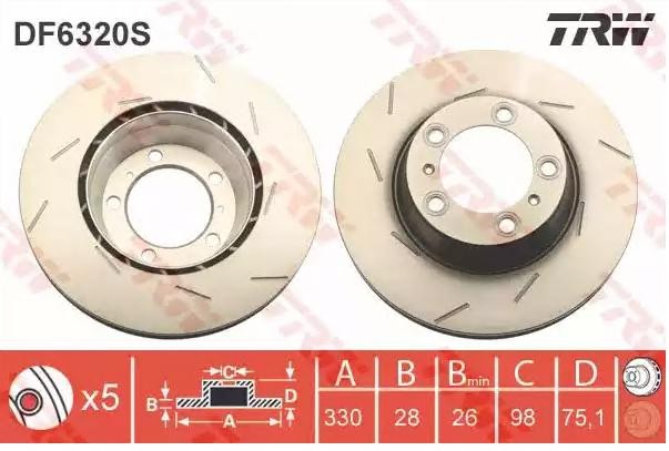 TRW Disco de travão DF6320S DF6320S TRW Discos de travão desportivos Porsche baratos