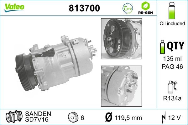VALEO Klimakompressor 813700 813700 AC kompressor VALEO SKODA 105,120