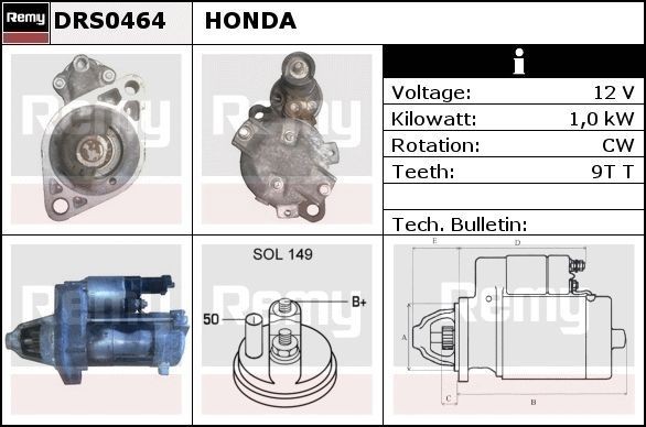 DELCO REMY Démarreur DRS0464 Starter moteur DELCO REMY HONDA DRS0464