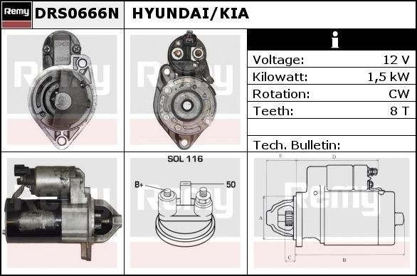 DELCO REMY Starter DRS0666N Startmotor DELCO REMY Hyundai TUCSON DRS0666N