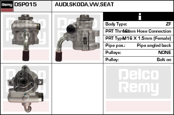 DELCO REMY Power steering pump DSP015 SKODA OCTAVIA DELCO REMY power steering pump DSP015