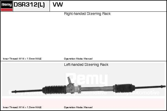 DELCO REMY Lenkgetriebe DSR312L Zahnstangenlenkung DELCO REMY Volkswagen MULTIVAN DSR312L