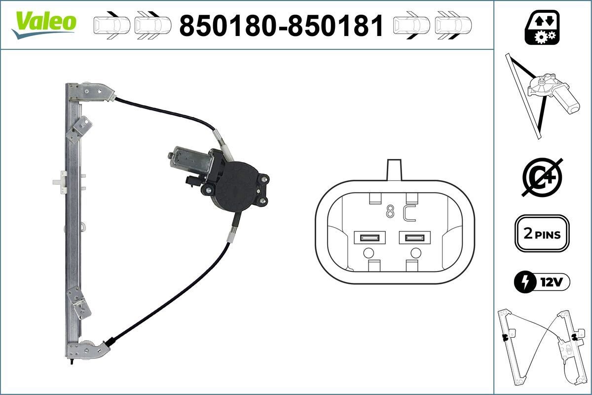 VALEO Aknatõstuk 850180 850180 Aknatõstuk FIAT BRAVO VALEO